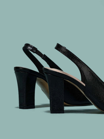 Snakeskin Embossed Chunky Heeled Slingback Pumps