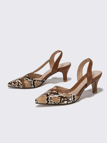 Snakeskin Embossed Point Toe Stiletto Heeled Slingback Pumps