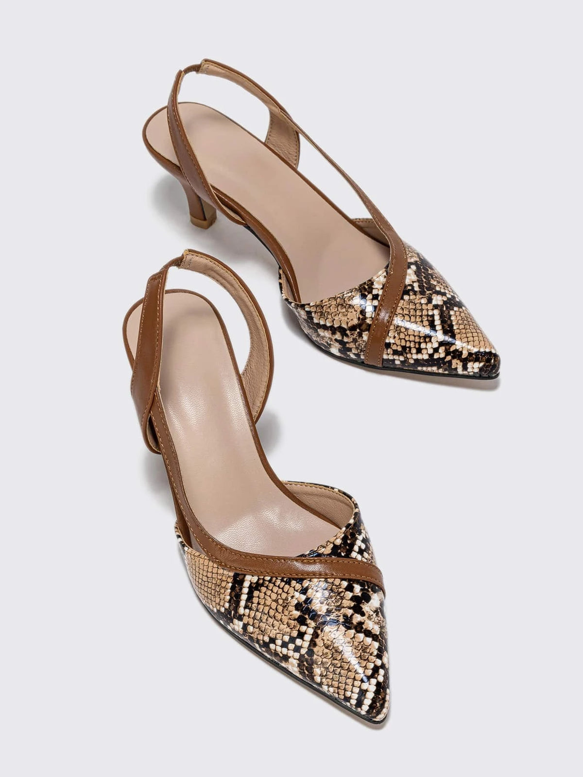 Snakeskin Embossed Point Toe Stiletto Heeled Slingback Pumps