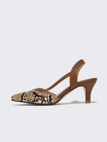 Snakeskin Embossed Point Toe Stiletto Heeled Slingback Pumps