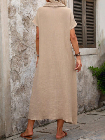 Soft Cotton Linen Comfortable A-Line Dress With Round Neck