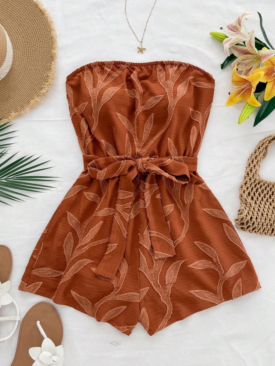 Soleia Women's Willow Branch Textured Fabric Bandeau Romper, Suitable For Beach, Seaside, Summer Outfit