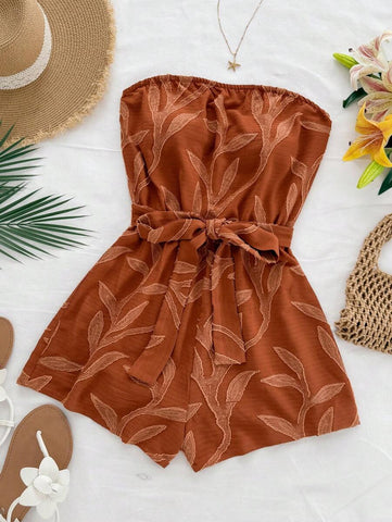 Soleia Women's Willow Branch Textured Fabric Bandeau Romper, Suitable For Beach, Seaside, Summer Outfit