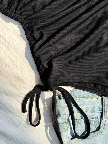 Solid-Colored Side Drawstring Pleated Cami Bodysuit