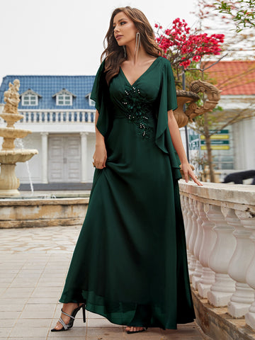 Solid Appliques Detail Bridesmaid Dress
