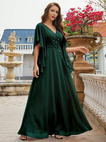 Solid Appliques Detail Bridesmaid Dress