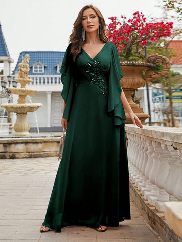 Solid Appliques Detail Bridesmaid Dress