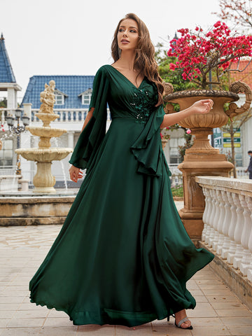 Solid Appliques Detail Bridesmaid Dress