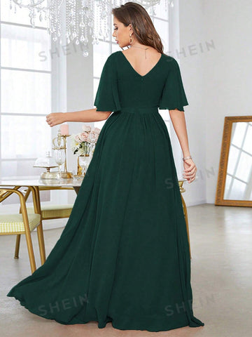 Solid Butterfly Sleeve Chiffon Bridesmaid Dress
