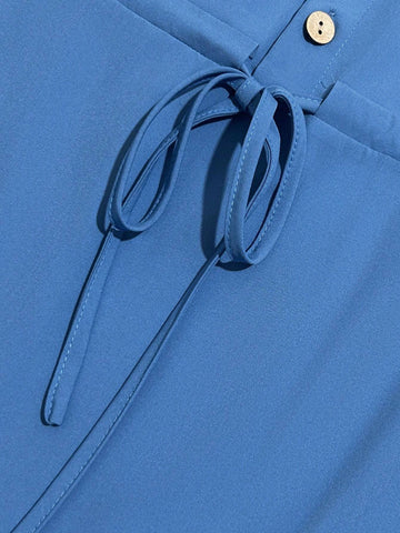 Solid Button Front Cinched Waist Shirt Dress