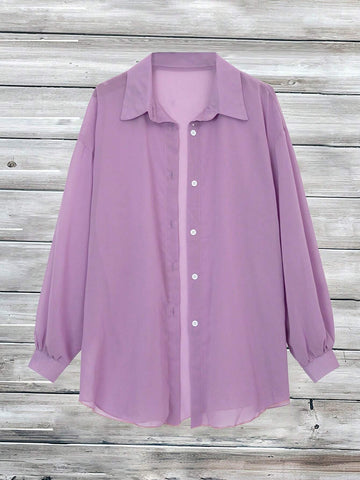 Solid Button Front Shirt For Spring And Summer