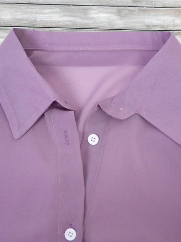 Solid Button Front Shirt For Spring And Summer