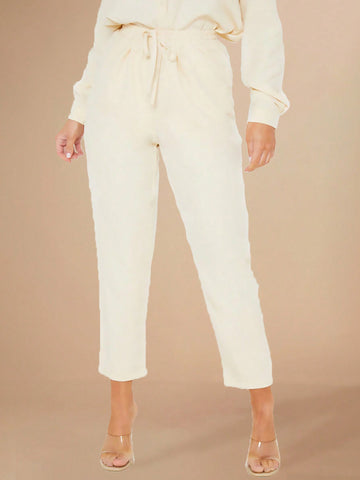 Solid Button Front Shirt & Drawstring Waist Pants