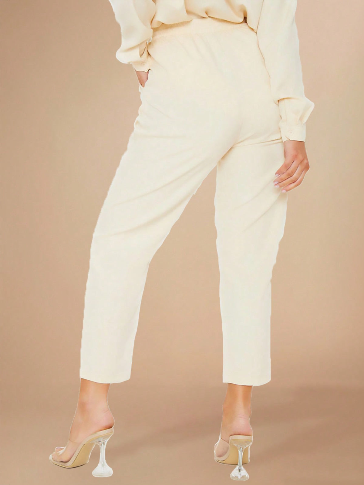Solid Button Front Shirt & Drawstring Waist Pants