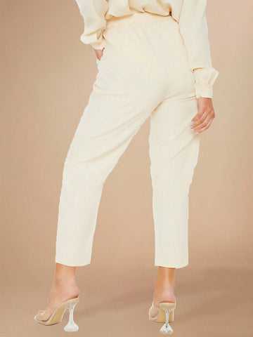 Solid Button Front Shirt & Drawstring Waist Pants