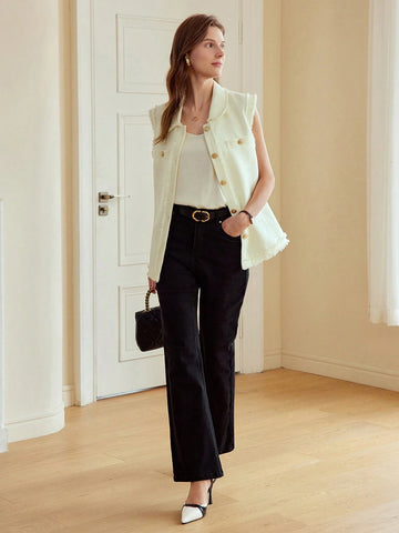 Solid Button Front Sleeveless Shirt For Dailywear