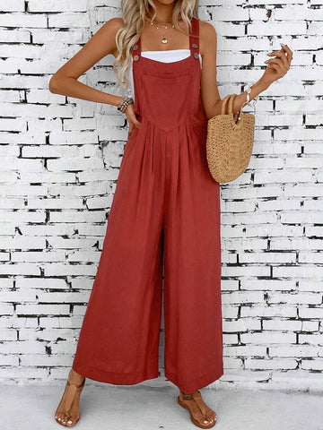 Solid Casual Sleeveless Loose Overalls Jumpsuit