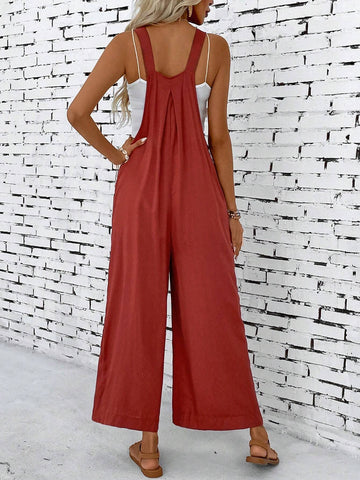 Solid Casual Sleeveless Loose Overalls Jumpsuit