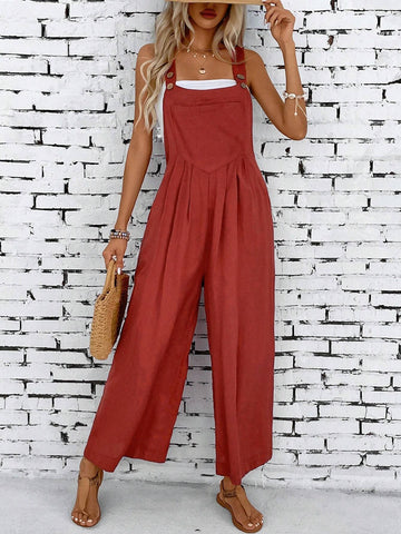 Solid Casual Sleeveless Loose Overalls Jumpsuit