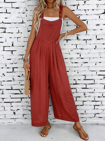 Solid Casual Sleeveless Loose Overalls Jumpsuit