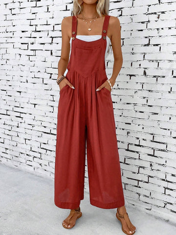 Solid Casual Sleeveless Loose Overalls Jumpsuit