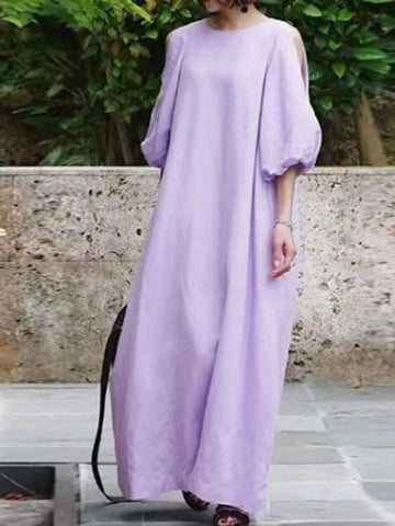 Solid Cold Shoulder Bishop Sleeve Longline Dress