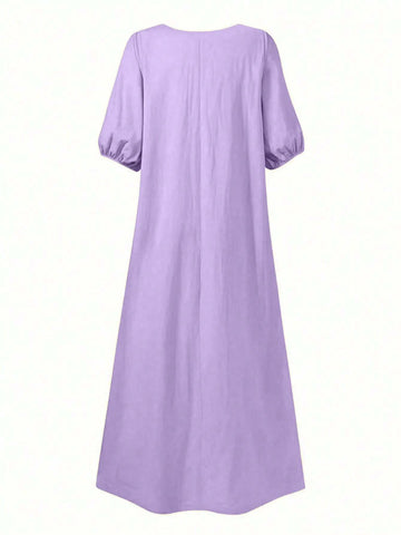 Solid Cold Shoulder Bishop Sleeve Longline Dress