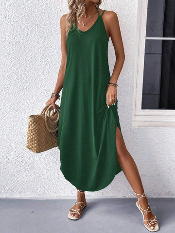 Solid Color Arc Hem Cami Dress