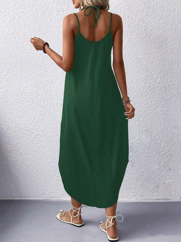 Solid Color Arc Hem Cami Dress