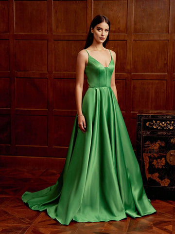 Solid Color Backless Halter Neck Maxi Dress With Big Hemline