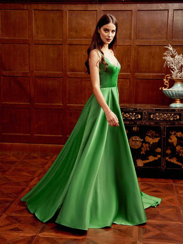 Solid Color Backless Halter Neck Maxi Dress With Big Hemline