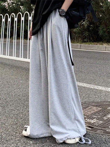 Solid Color Baggy Casual Sweatpants With Elastic Cuffs