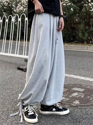 Solid Color Baggy Casual Sweatpants With Elastic Cuffs