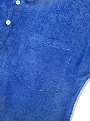 Solid Color Button-Front Casual Short Sleeve Shirt With Pocket