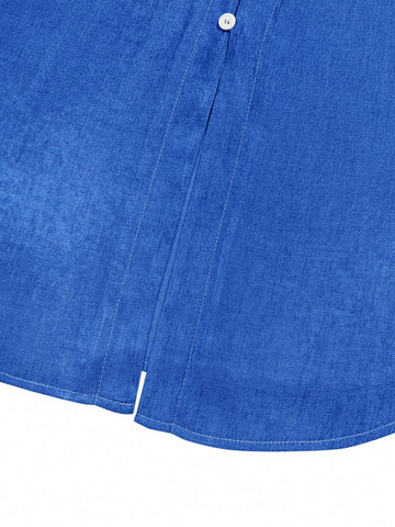 Solid Color Button-Front Casual Short Sleeve Shirt With Pocket
