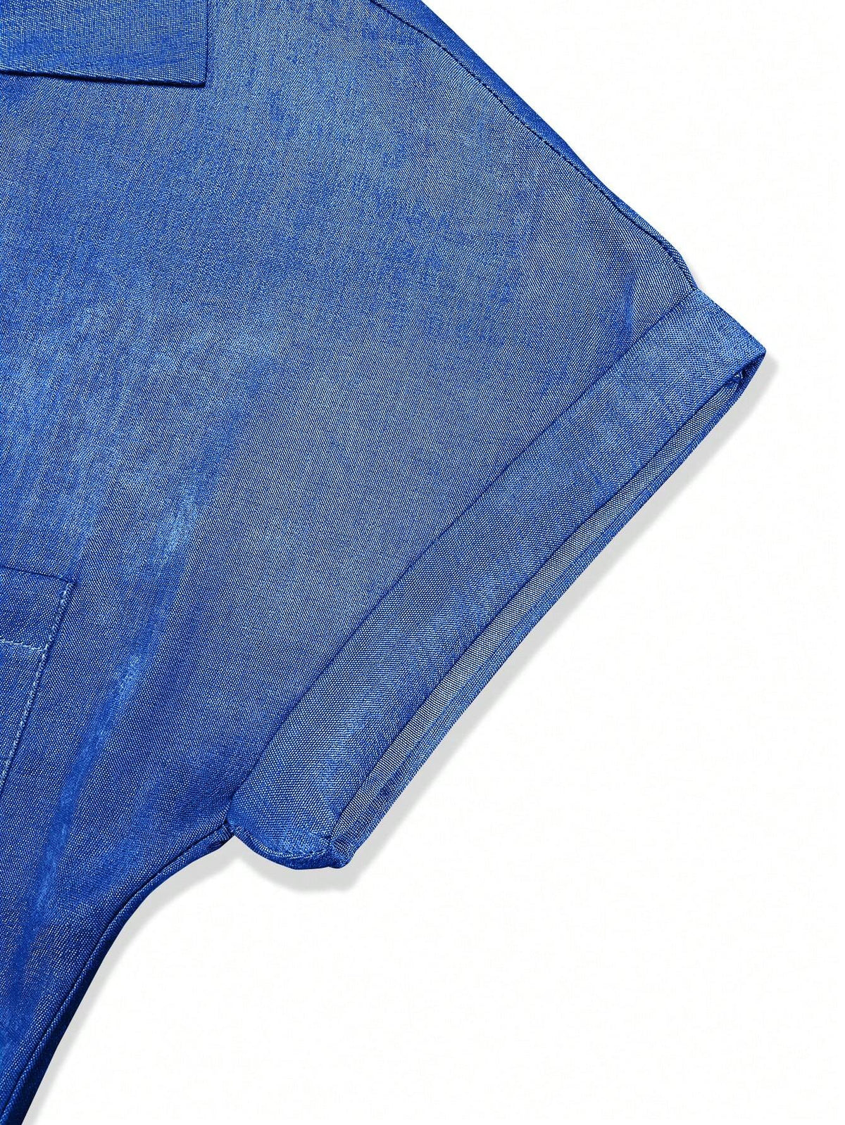 Solid Color Button-Front Casual Short Sleeve Shirt With Pocket