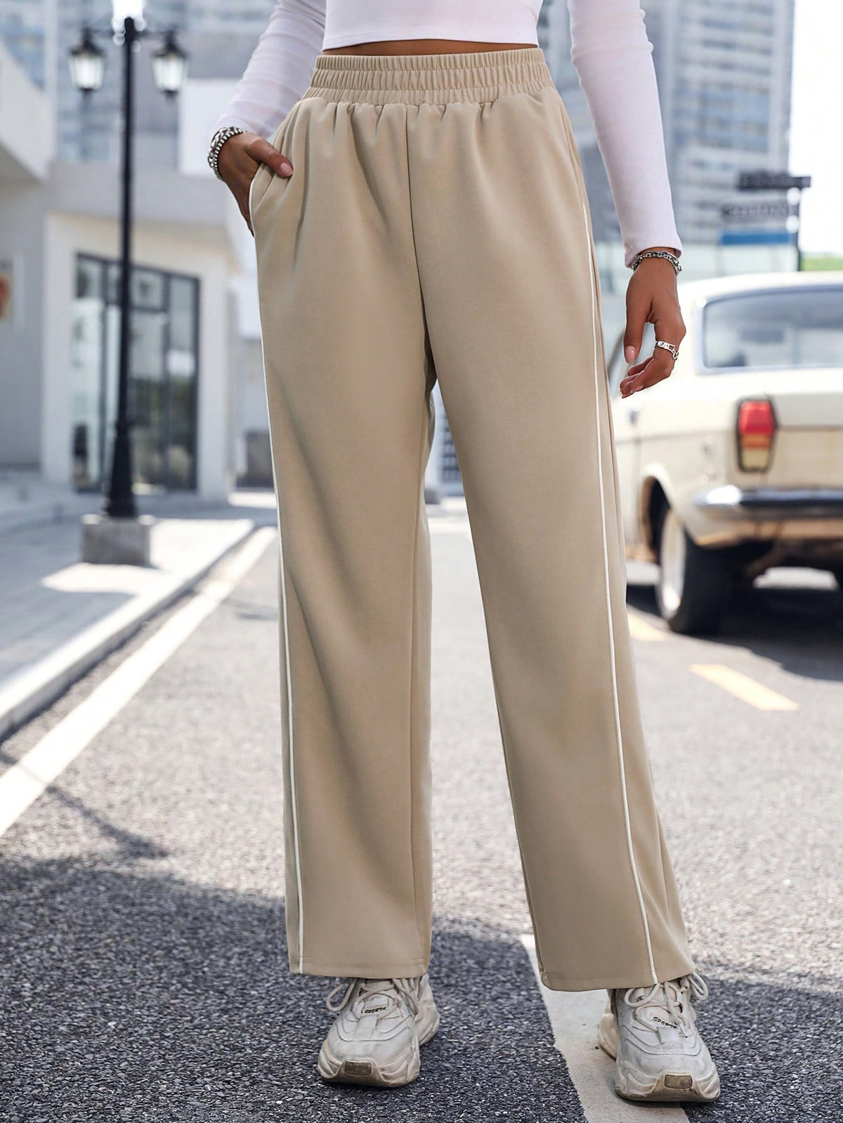 Solid Color Casual Wide Leg Sweatpants
