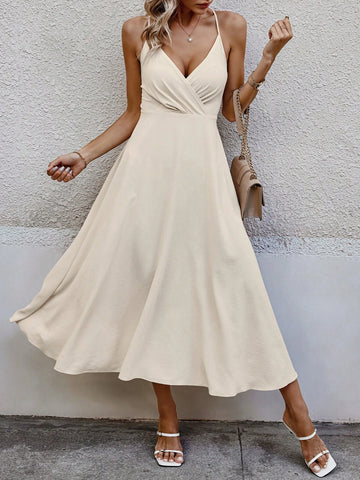 Solid Color Crisscross Halter Backless Tie Cami Dress