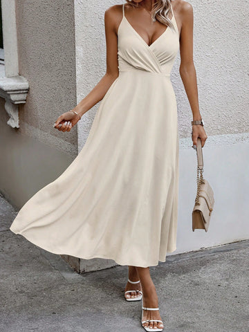 Solid Color Crisscross Halter Backless Tie Cami Dress