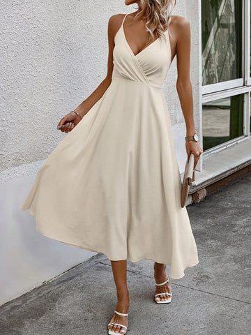 Solid Color Crisscross Halter Backless Tie Cami Dress