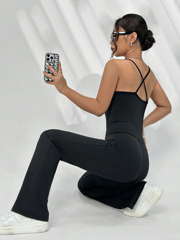 Solid Color Draped Neck Cami Jumpsuit