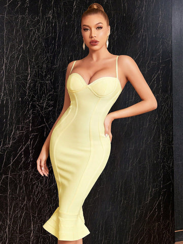 Solid Color Fish Tail Hem Slim Fit Sleeveless Women Party Dress