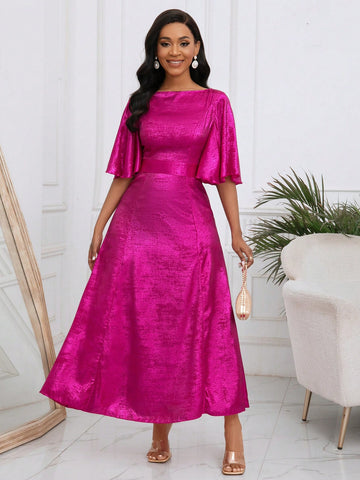 Solid Color Flare Sleeve Dress