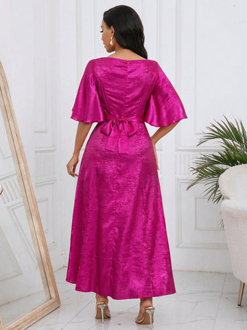 Solid Color Flare Sleeve Dress