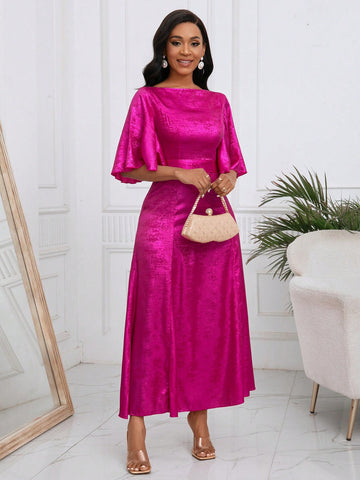Solid Color Flare Sleeve Dress