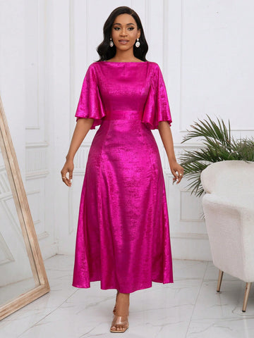Solid Color Flare Sleeve Dress