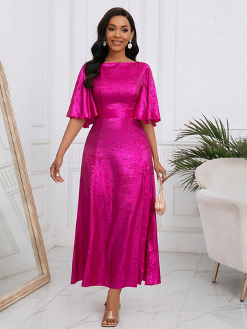 Solid Color Flare Sleeve Dress