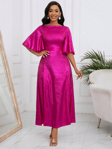 Solid Color Flare Sleeve Dress