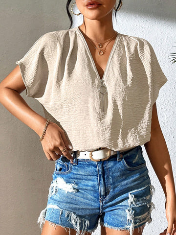 Solid Color Half Zipper Short Bodysuit