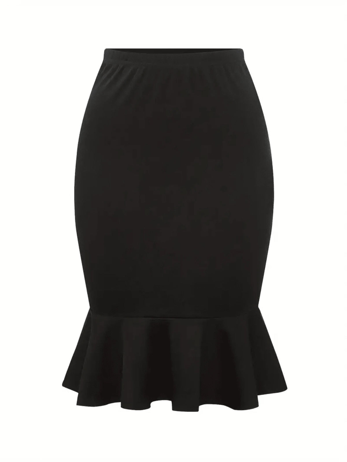 Solid Color High Waisted Ruffle Hem Bodycon Pencil Skir